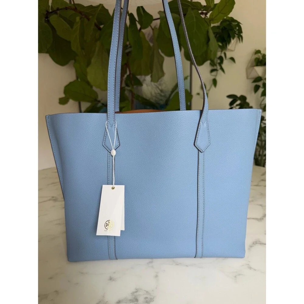 NWT Tory Burch Perry Triple Compartment Tote Bag Blue Yonder Leather